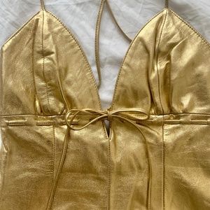 Metallic Gold Leather Mini Dress by Michael Hoban